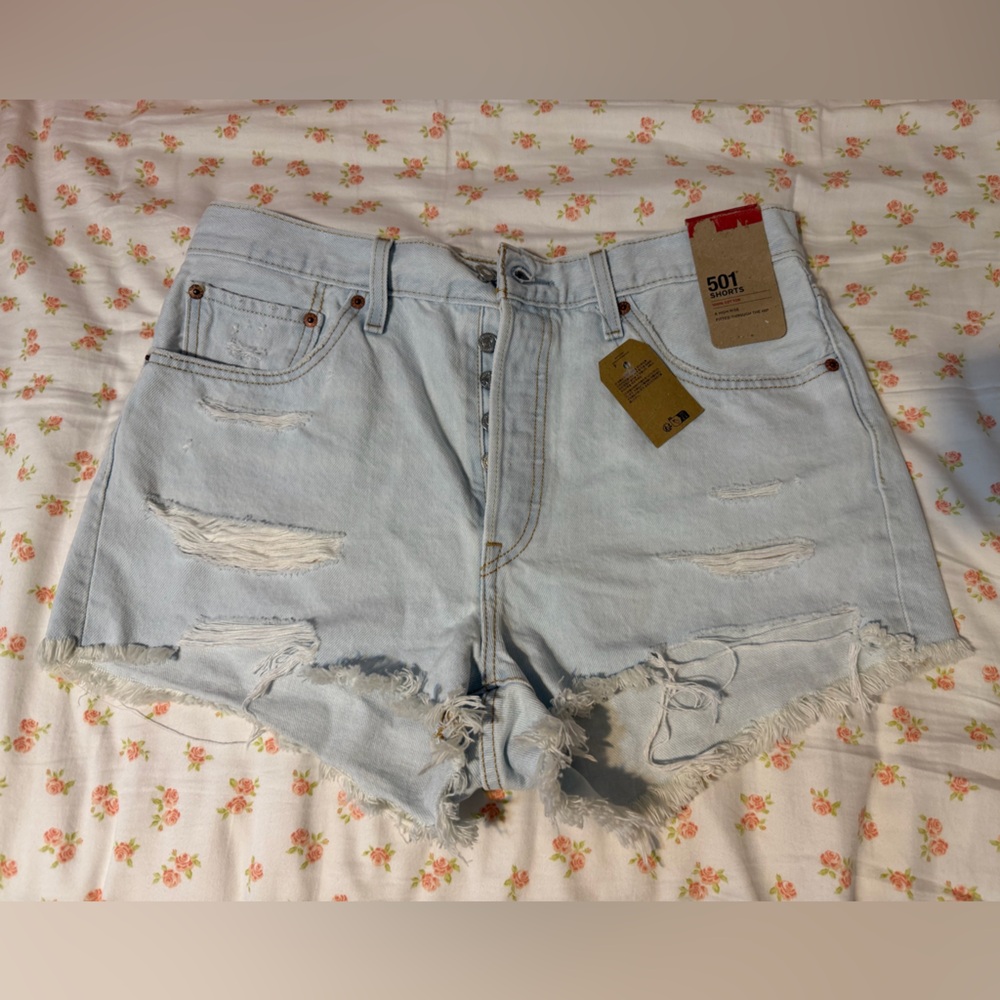 Levi's 501 Light Blue Ripped Jean Shorts